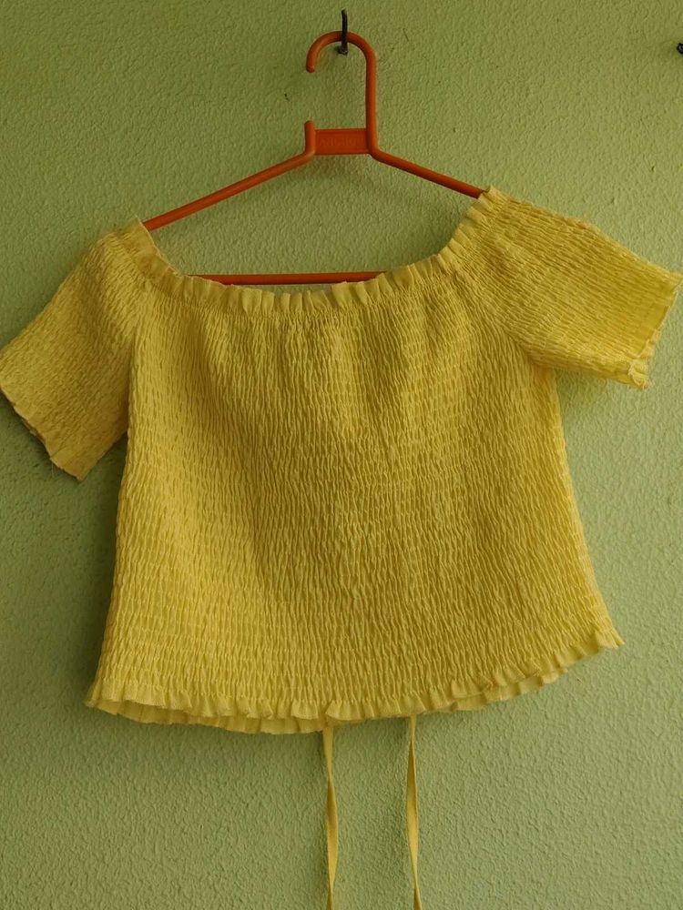 Yellow Smocked Crop Top