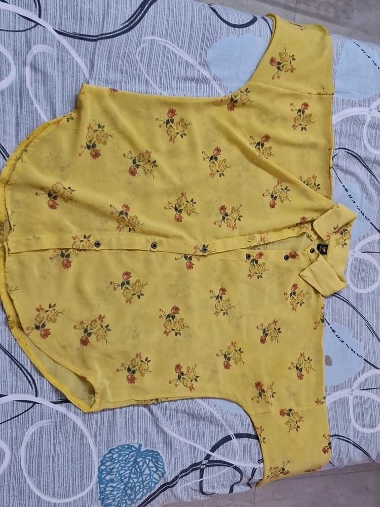 Floral Yellow Top With Inner Set
