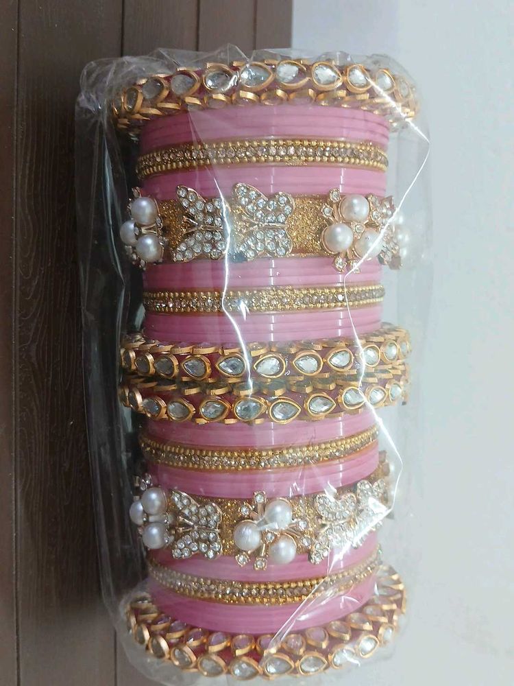 Bridal Pink &amp; Gold Chura Set