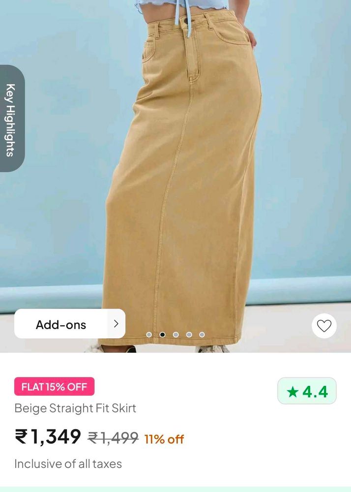 Beige Straight Fit Skirt