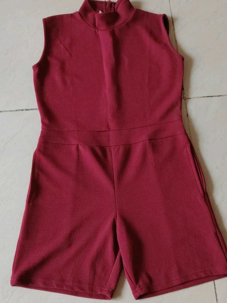 Maroon Sleeveless Jumpsuit