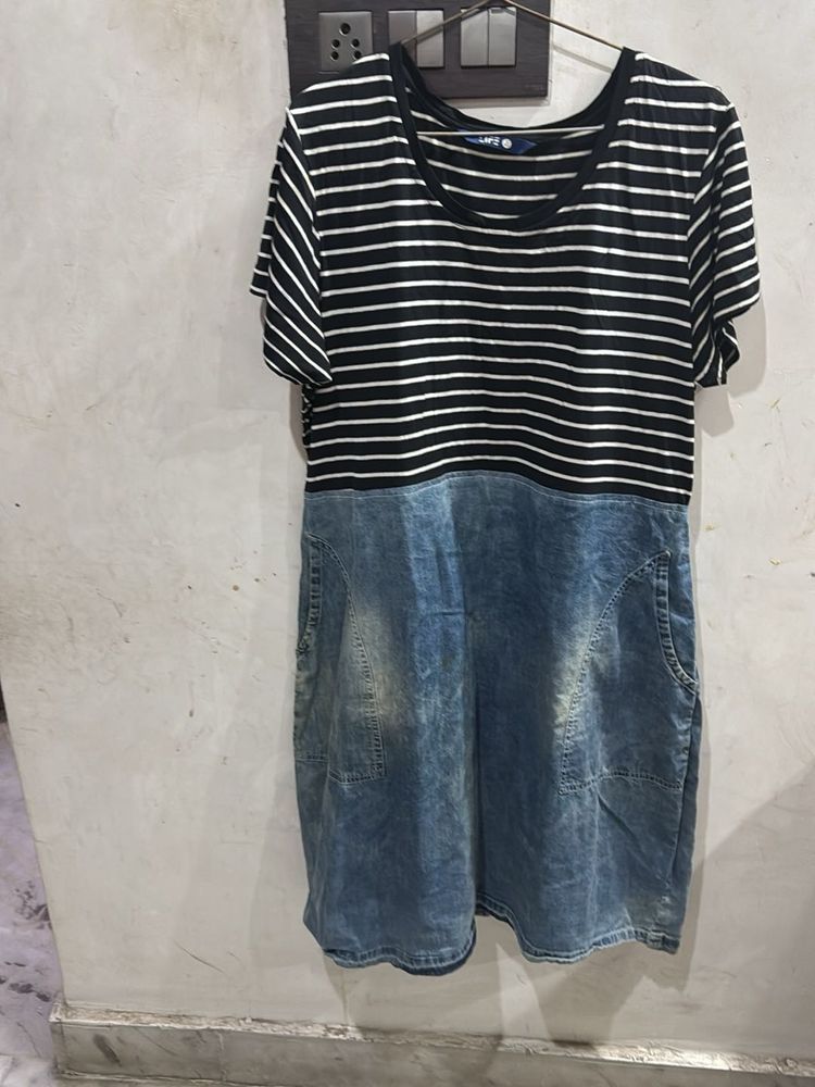 Striped Top Denim Dress