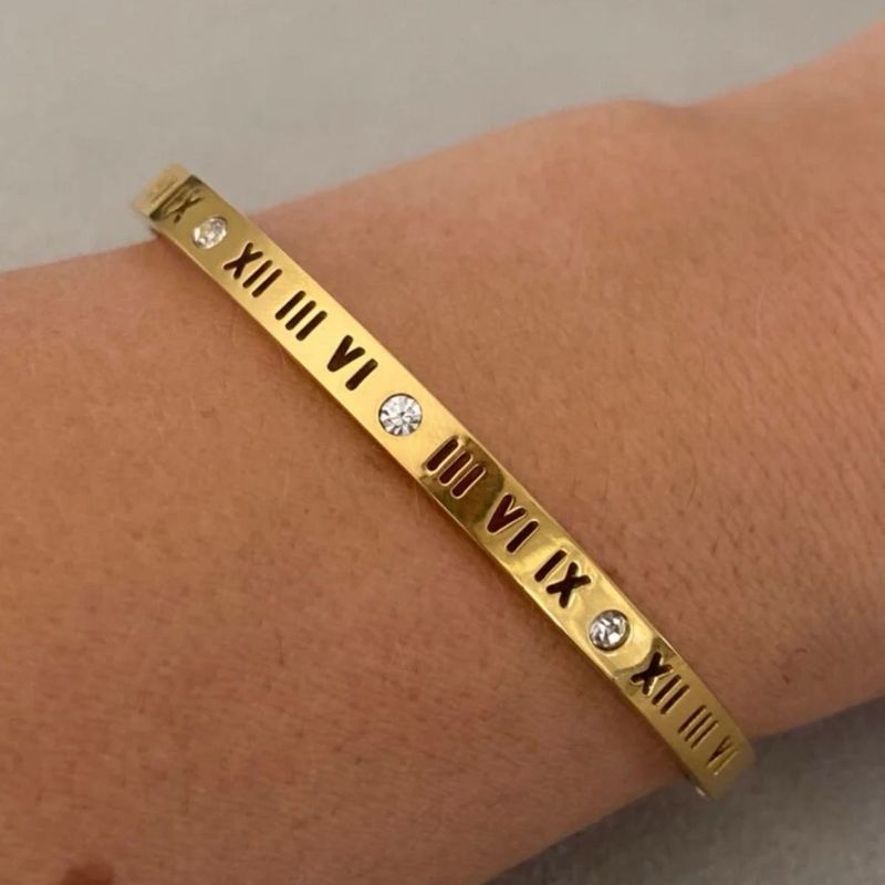 Gold Roman Numeral Bracelet Kada Anti-tarnish