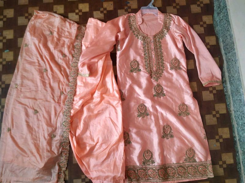 Peach Embroidered Kurta Set