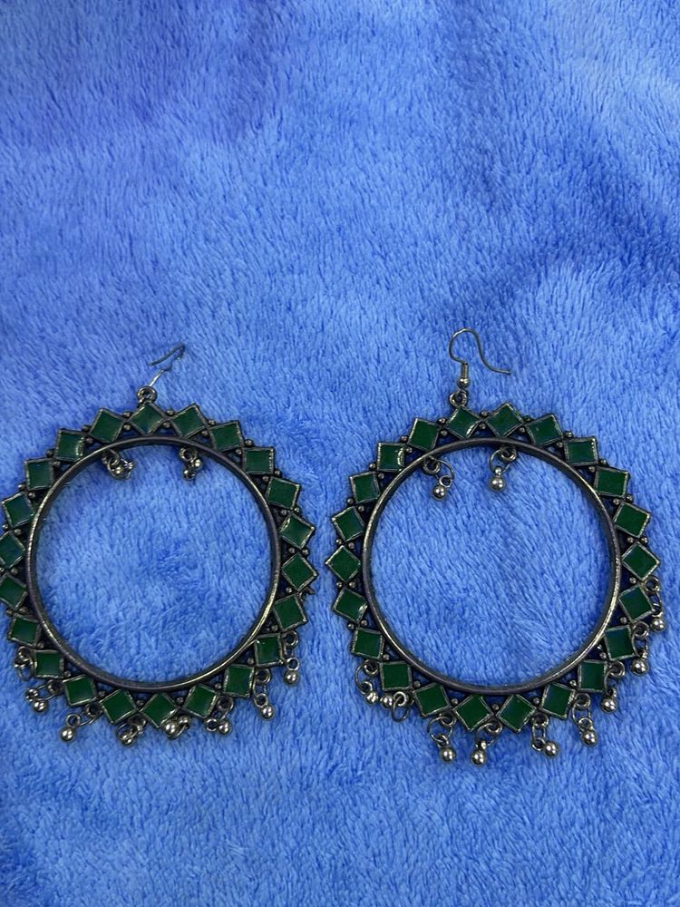Green Boho Hoop Earrings