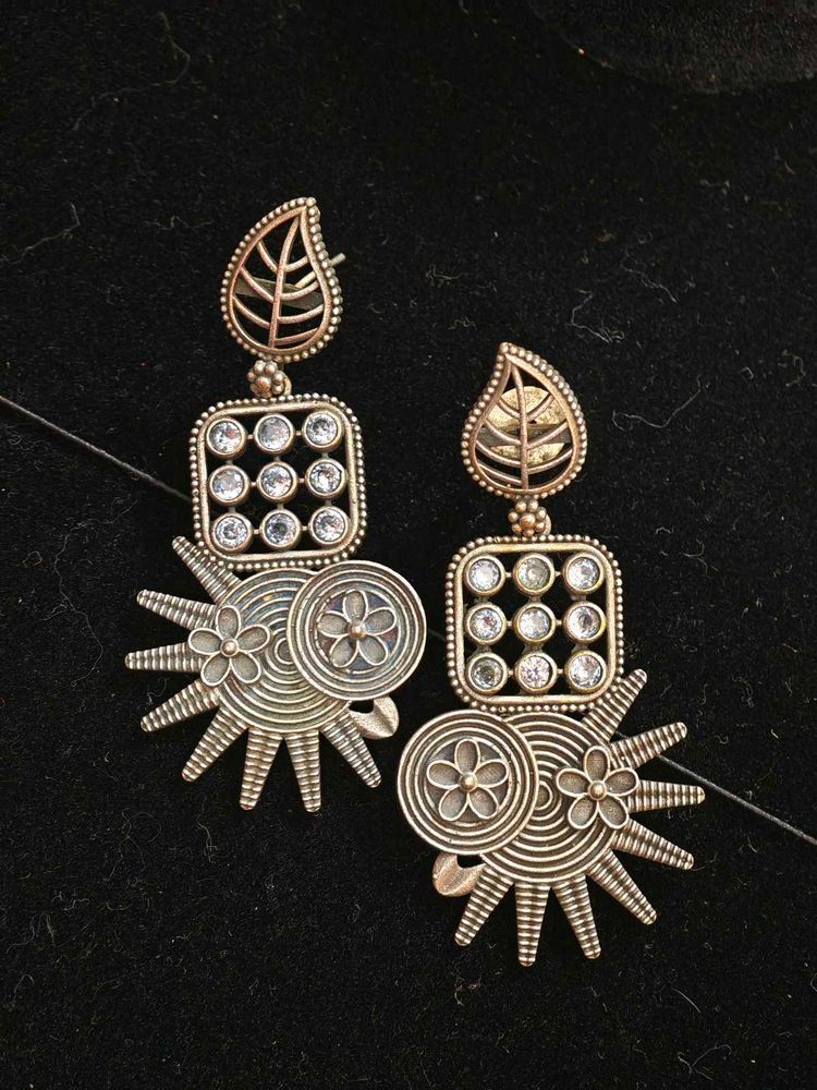 Unique Silver Tone Earrings From Orissa Tribal