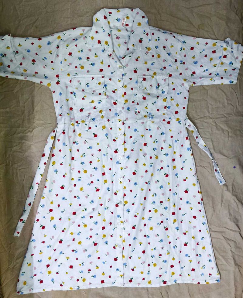 🌸 Sweet Floral Knee-Length Shirt Dress 🌸