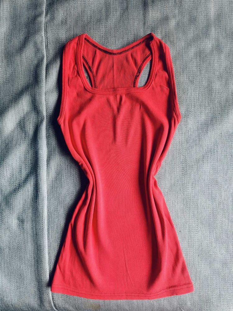 Red Ribbed Tank Top