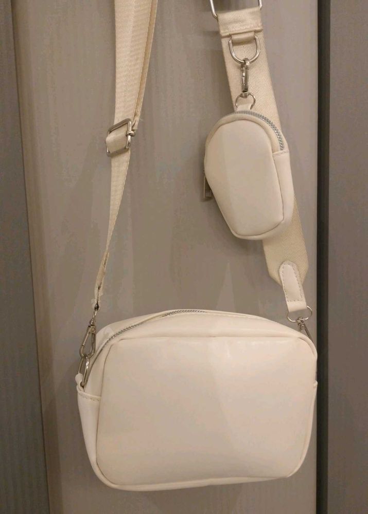 Stylish White Crossbody Sling Bag with Mini Utilit