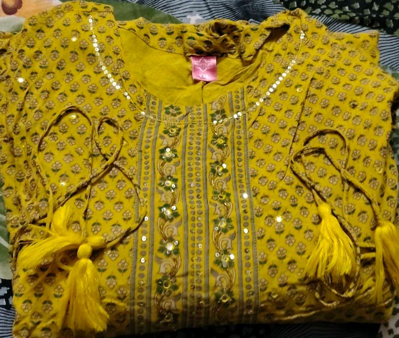 Yellow Printed Kurta