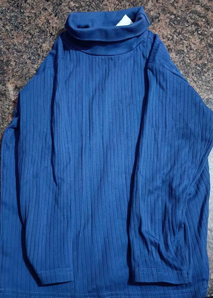Blue Cotton Turtle Neck T Shirt (Unisex)