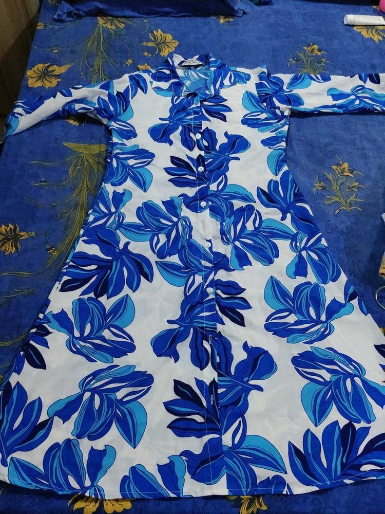 Blue Floral Print Midi Dress