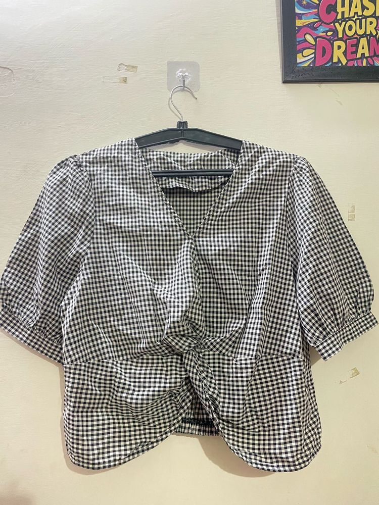 Gingham Knot-Front Top