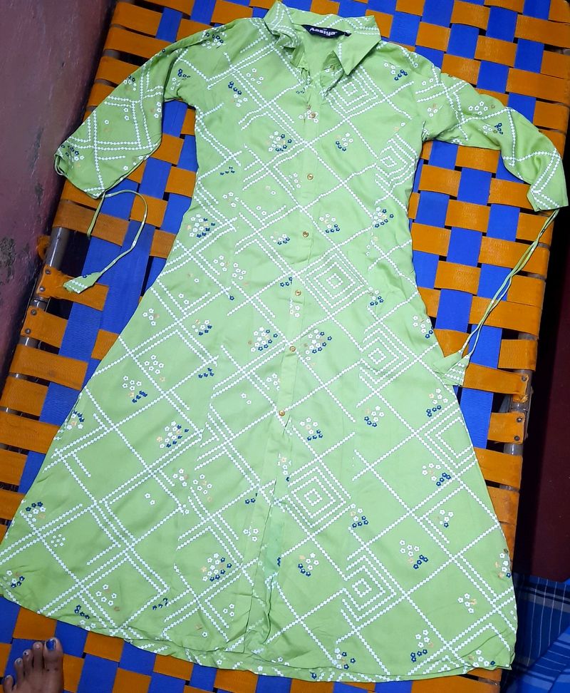 Aasiya Women Green Geometric A-line Kurta