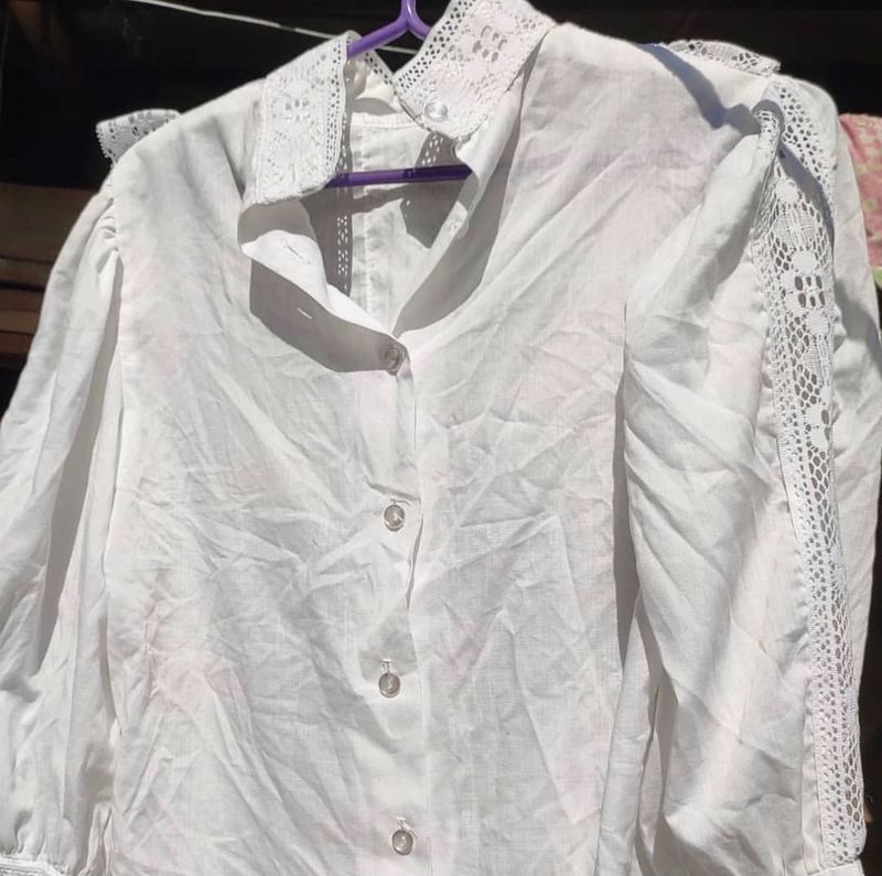 White Cute Lace Design Shirt🤍💕