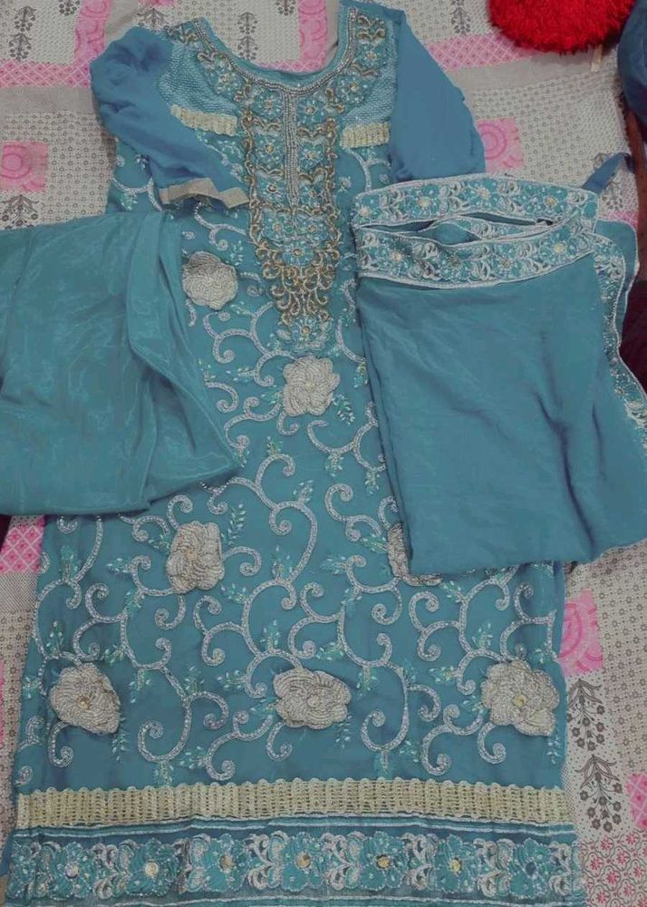Blue Embroidered Kurta Set