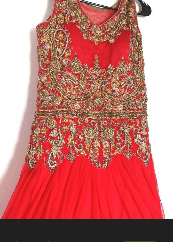 zardosi Red &amp; Gold Ethnic Gown