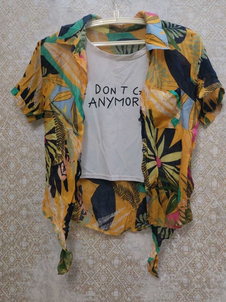 Tropical Print Shirt ,White Top attached  Inside