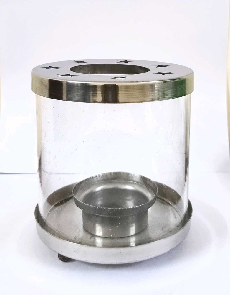 Stainless Steel Akhand Diya With Borosilicate Glas