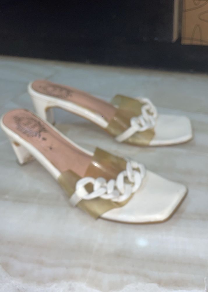 White Chain Detail Heels