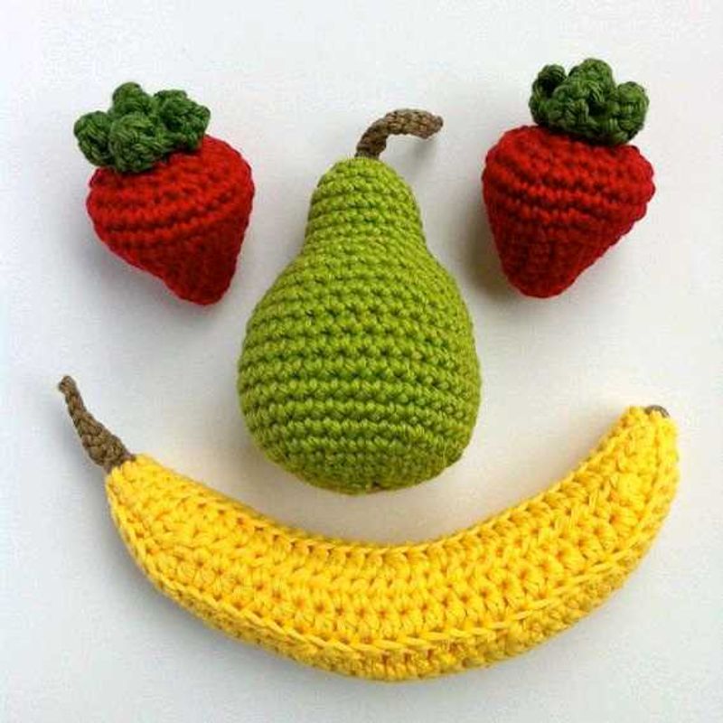handmade crochet fruits with basket