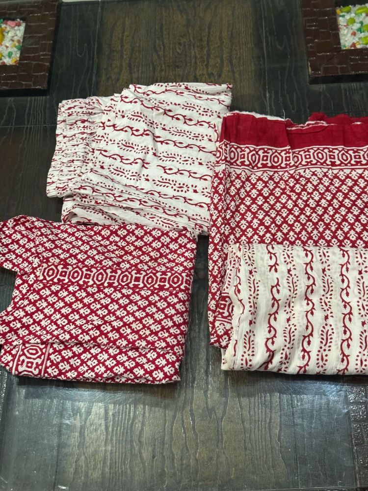Red N White Kurta Pallzoo Set