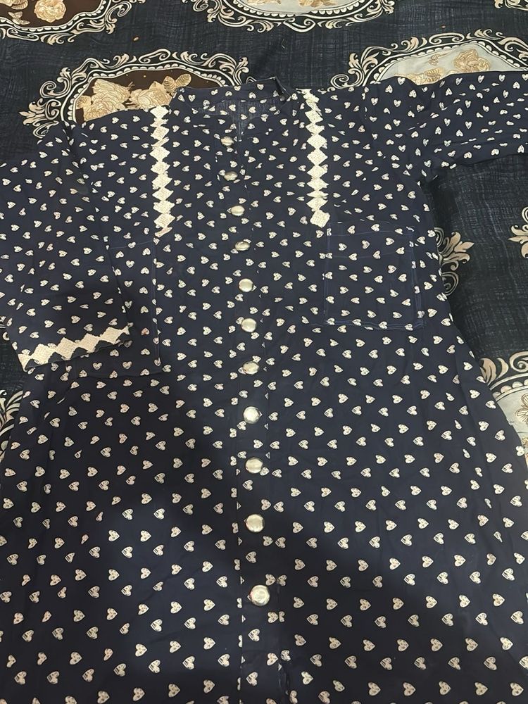Heart Print Navy Blue Kurti