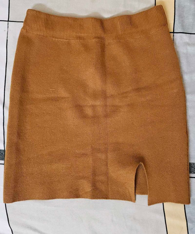 Tan Knit Mini Skirt