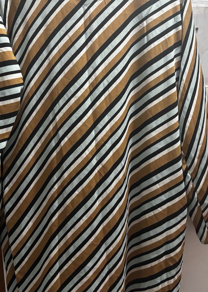 Striped Brown &amp; Blue Midi Dress