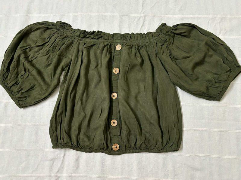 Olive Green Off-Shoulder Top