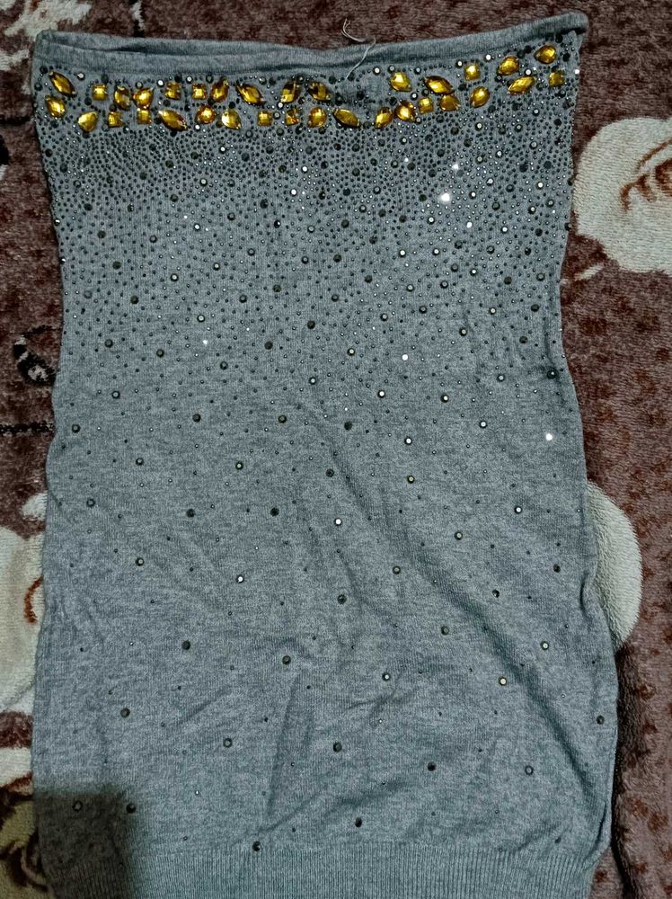 Gray Embellished Tube Top
