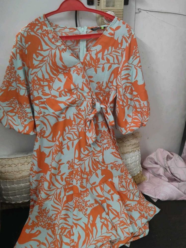 Orange &amp; Blue Print Wrap Dress