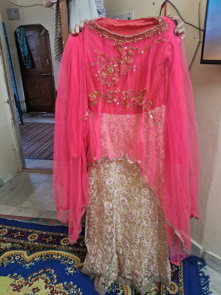 Elegant Pink &amp; Gold Ethnic Dress