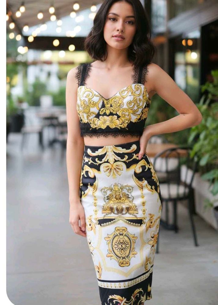 Elegant Patterned pencil Skirt high waist With Top