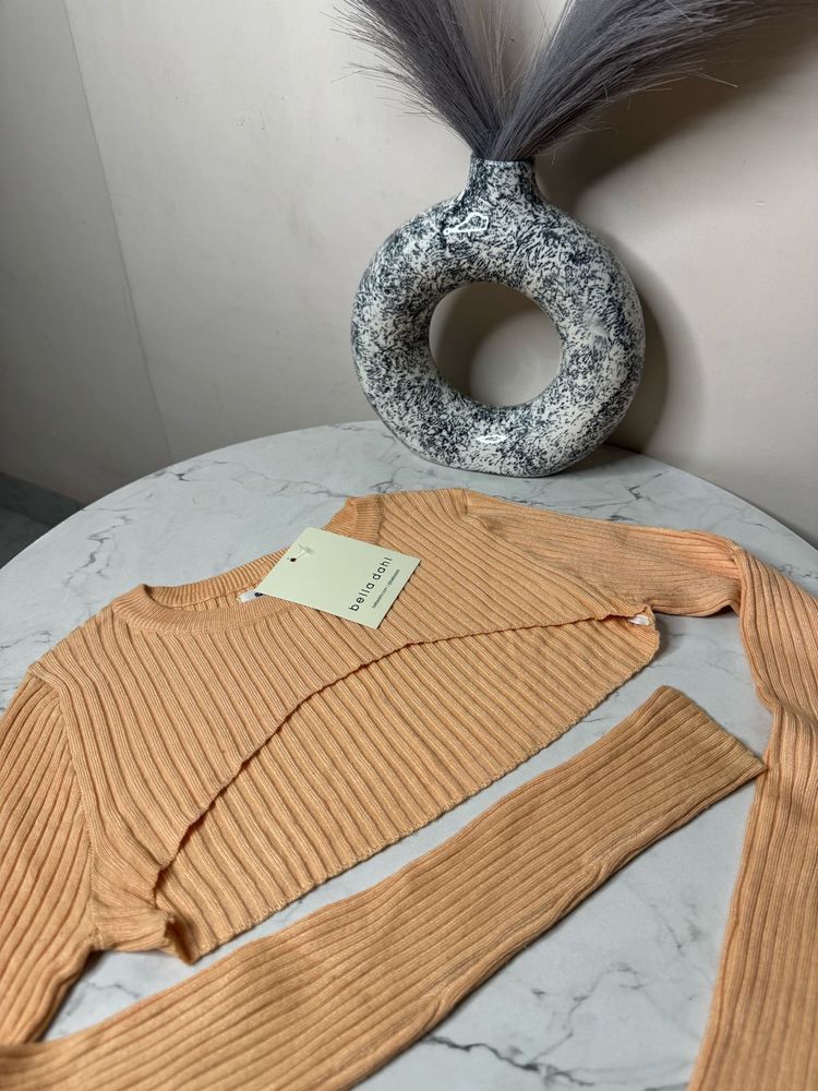 Peach Crop Top with Long Sleeves