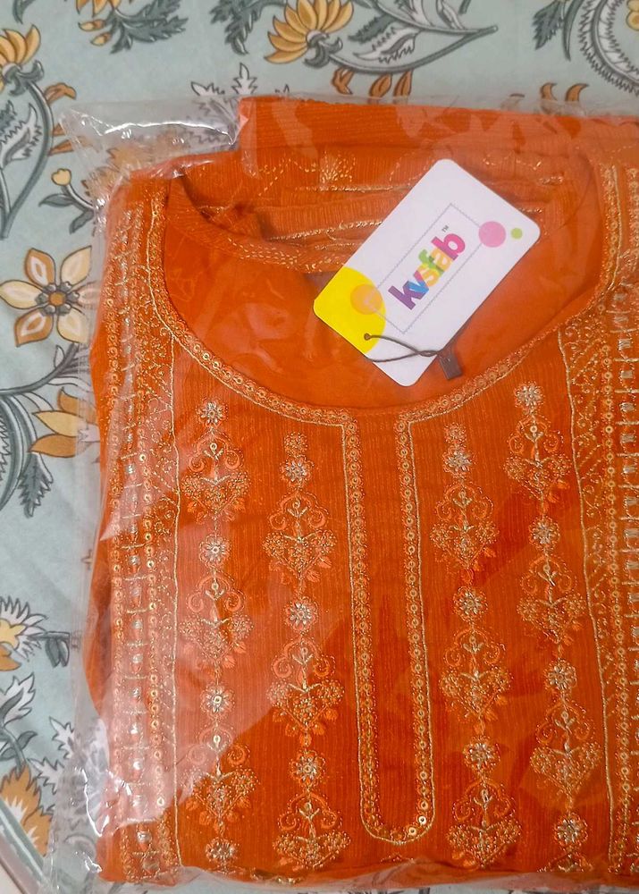 Rust Embroidered Kurta Set