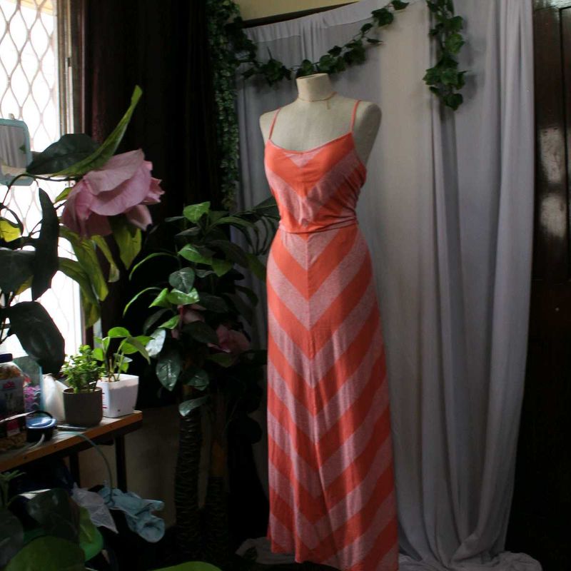 Coral Striped Maxi Dress