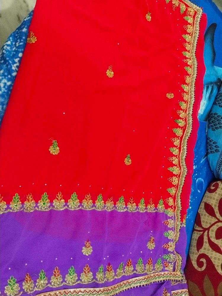 Pink And Golden Embroidery Design Saree...
