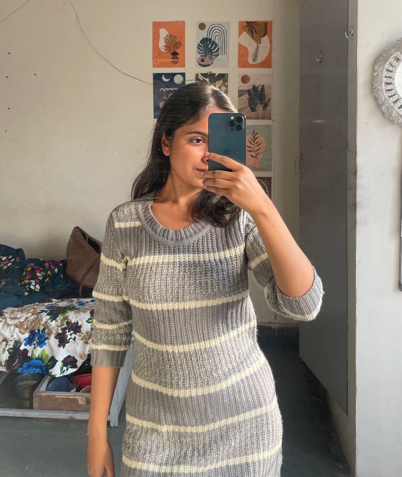 Striped Knit Sweater Dress