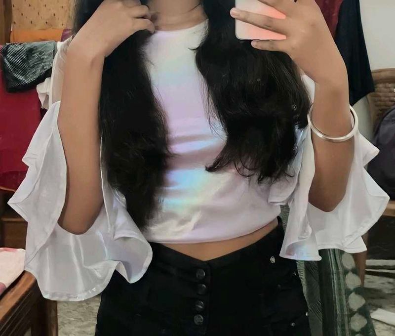 Ruffle Sleeve Iridescent Top
