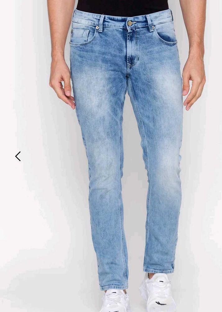 Spykar Men Blue Cotton Regular Fit Narrow Jeans