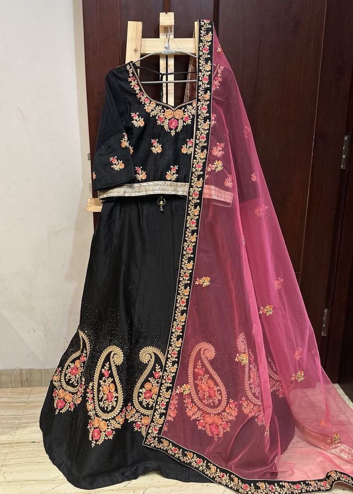 Elegant Embroidered Black Lehenga Choli