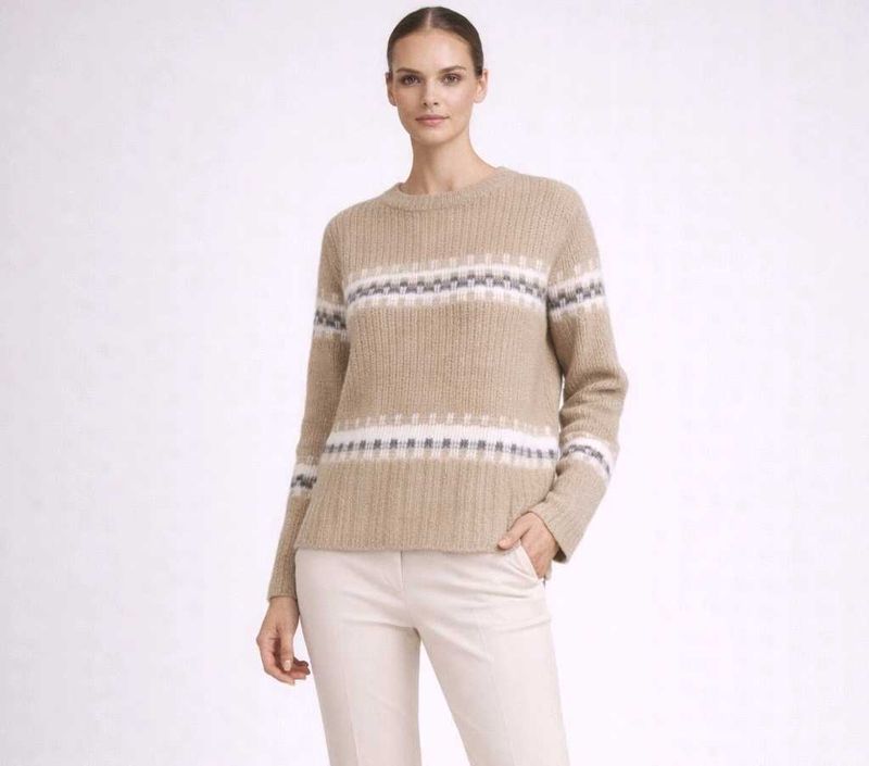Beige Ribbed Knit Sweater