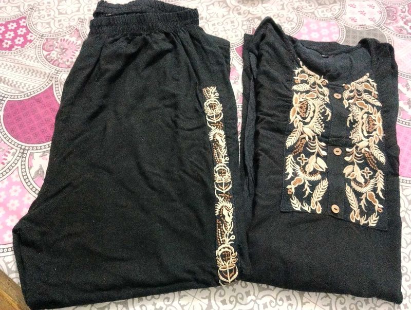 Embroidered Black Suit Set