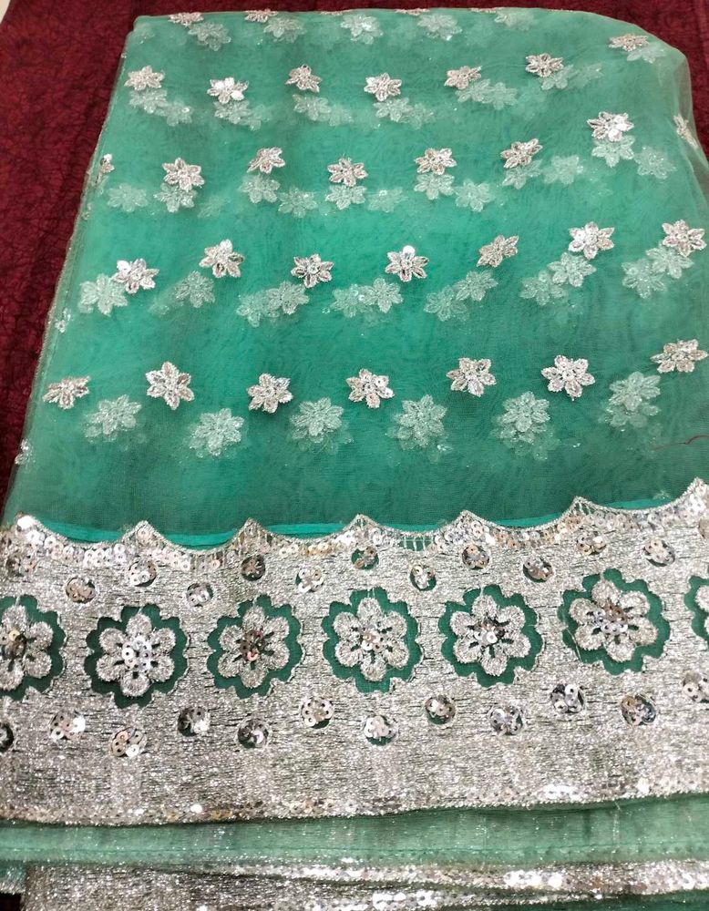 Teal Floral Embellished Dupatta