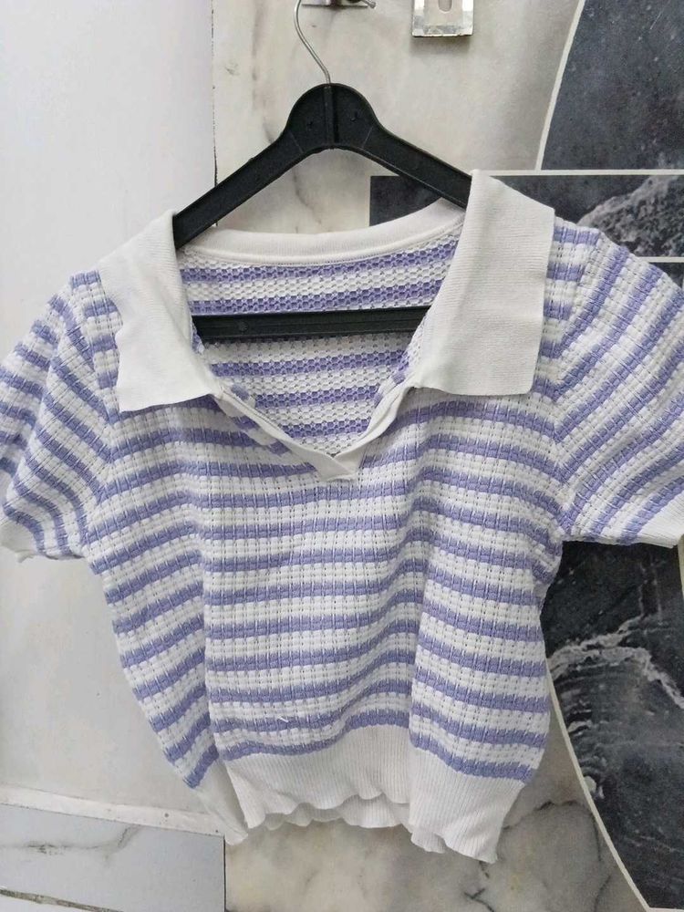 Striped Polo Crop Top