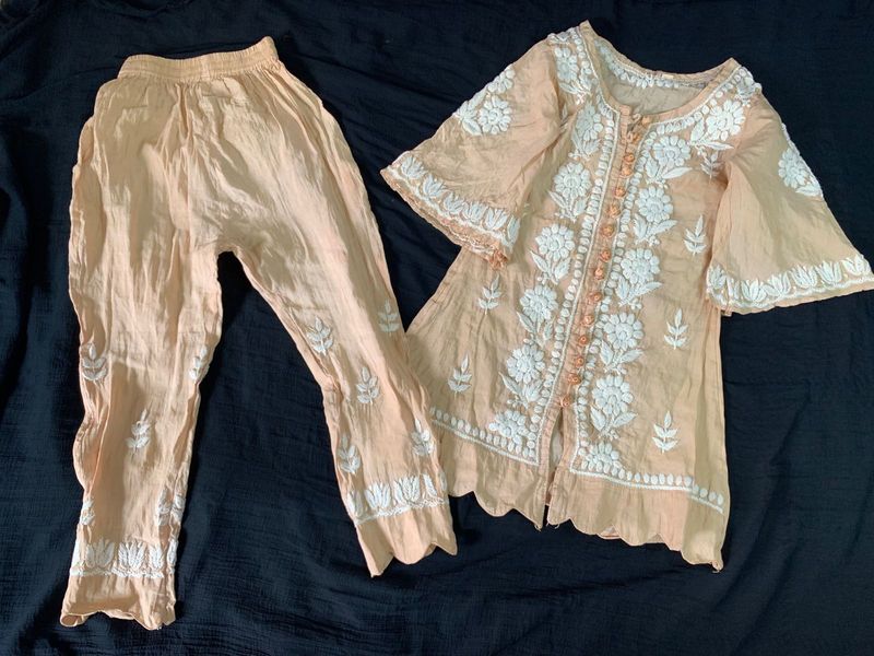 Peach Embroidered Kurta Set