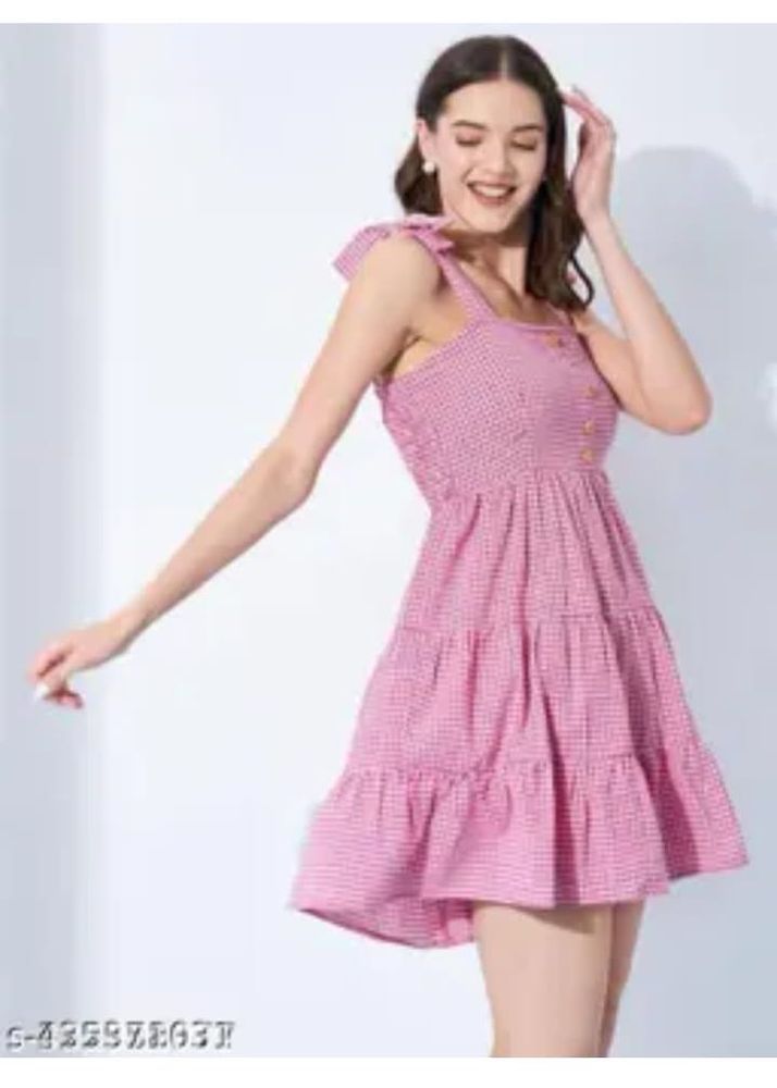 Pink Gingham Tiered Mini Dress