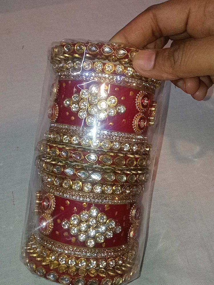 Red &amp; Gold Kundan Bridal Chura Set