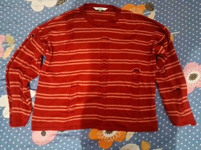 Striped Distressed Knit Sweater